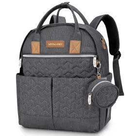 Little Story Quilted Diaper Backpack with Pacifier bag and Stroller hooks - Grey