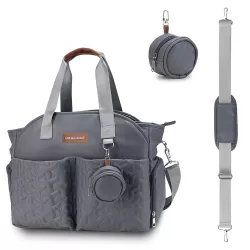 Little Story Quilted Diaper Bag with Pacifier Pouch - Dark Grey