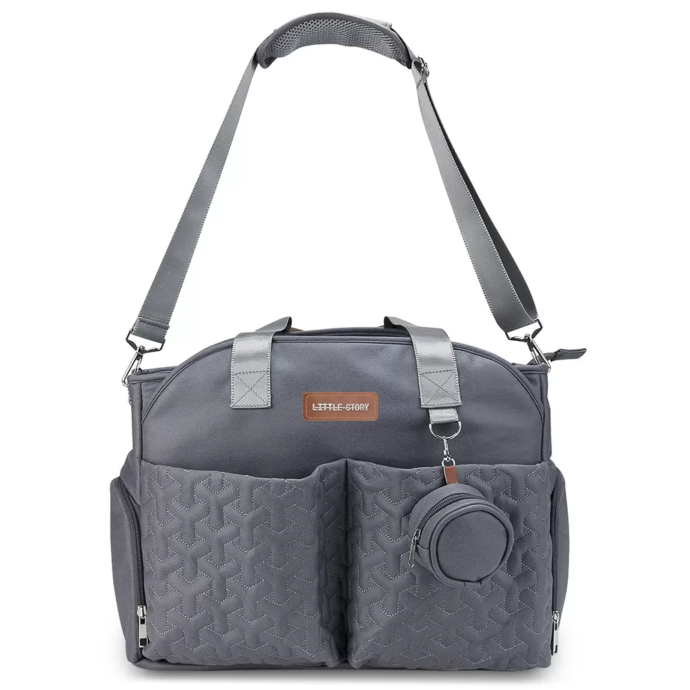 Little Story Quilted Diaper Bag with Pacifier Pouch - Dark Grey