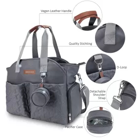 Little Story Quilted Diaper Bag with Pacifier Pouch - Dark Grey