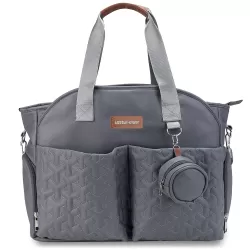 Little Story Quilted Diaper Bag with Pacifier Pouch - Dark Grey