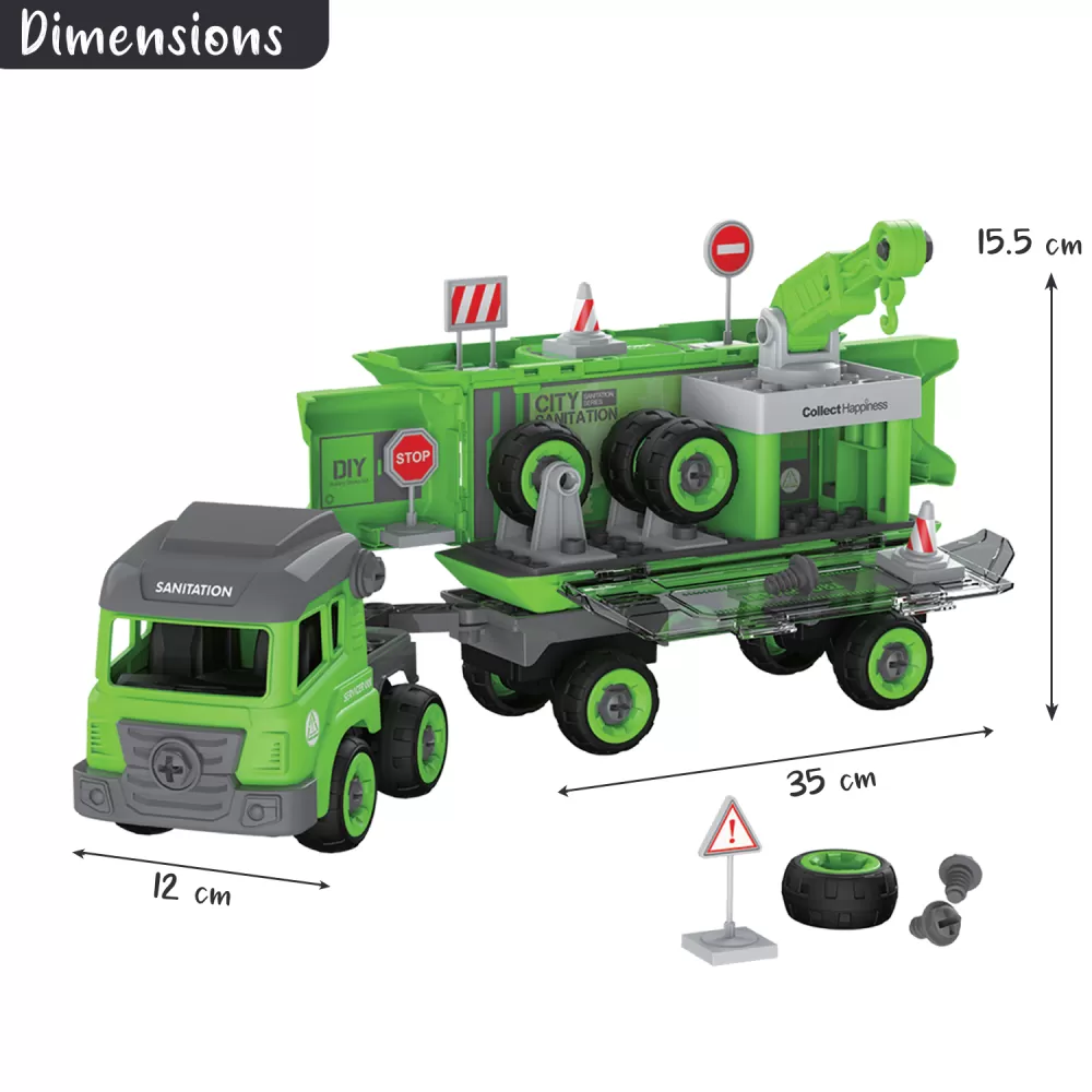 Little Story - Kids Toy Sanitation Truck wt 2 Mini Truck - Green