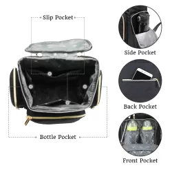 Little Story Georgia Diaper Bag with Changing Pad & Stroller Hooks - Black