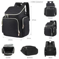 Little Story Georgia Diaper Bag with Changing Pad & Stroller Hooks - Black