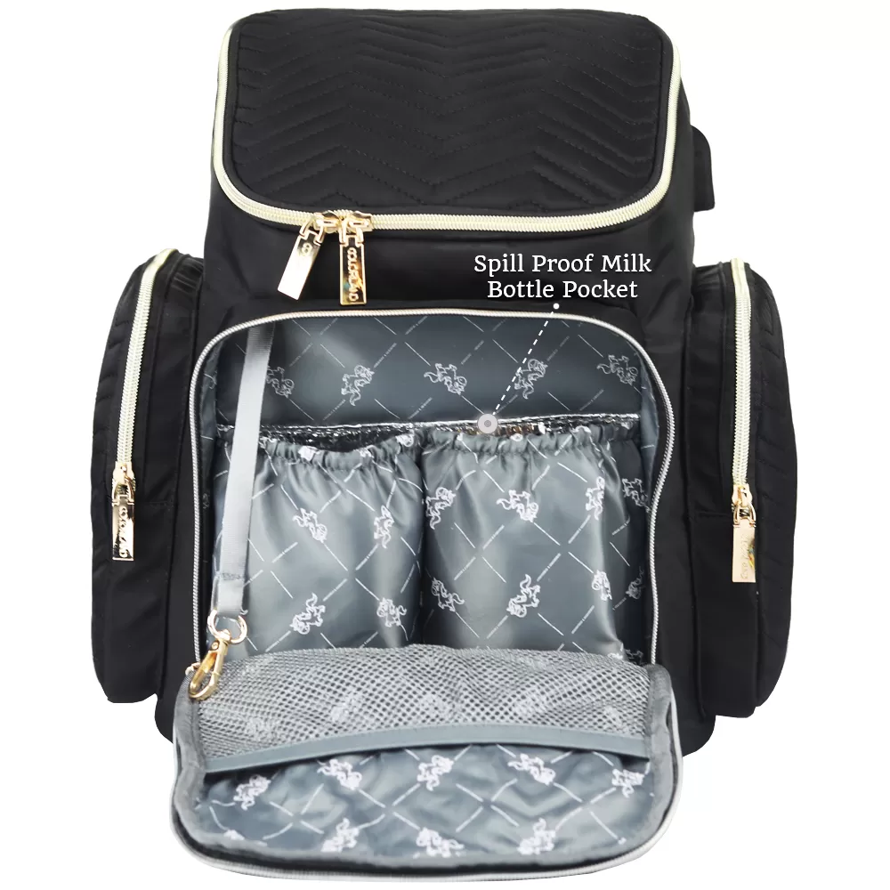 Little Story Georgia Diaper Bag with Changing Pad &amp; Stroller Hooks - Black