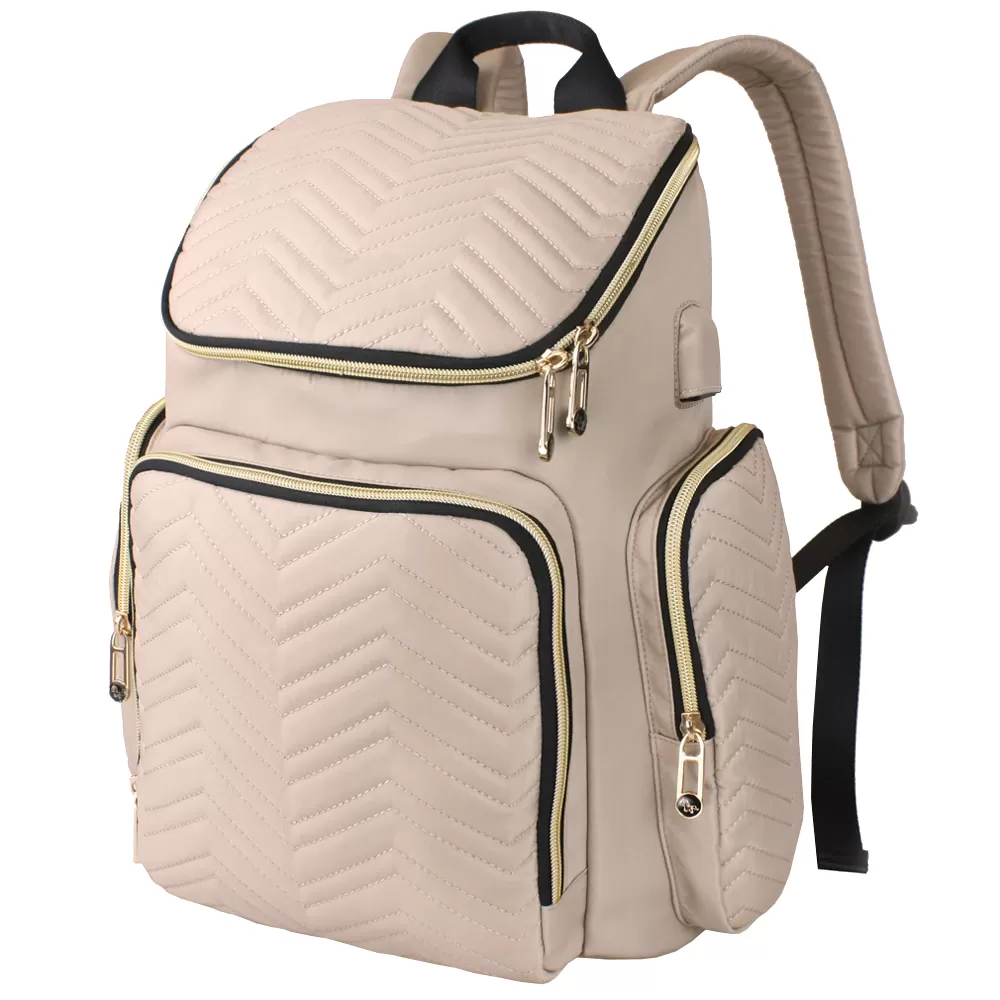 Little Story Georgia Diaper Bag with Changing Pad & Stroller Hooks - Ivory