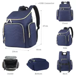 Little Story Georgia Diaper Bag with Changing Pad & Stroller Hooks - Navy Blue