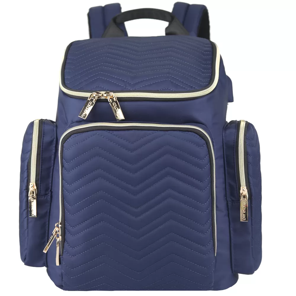 Little Story Georgia Diaper Bag with Changing Pad &amp; Stroller Hooks - Navy Blue