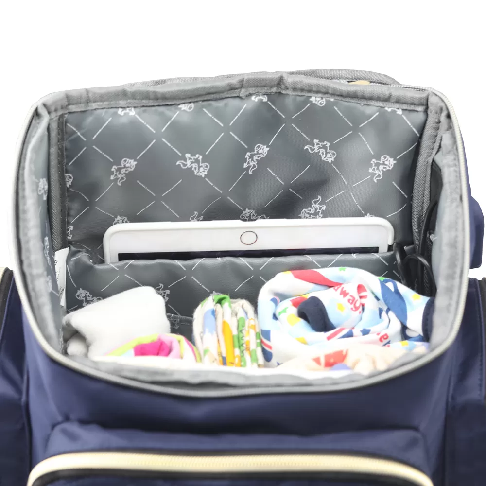 Little Story Georgia Diaper Bag with Changing Pad &amp; Stroller Hooks - Navy Blue