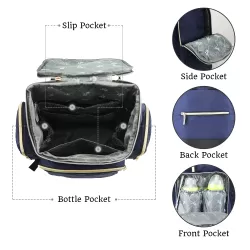 Little Story Georgia Diaper Bag with Changing Pad & Stroller Hooks - Navy Blue