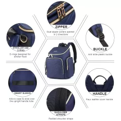 Little Story Georgia Diaper Bag with Changing Pad & Stroller Hooks - Navy Blue