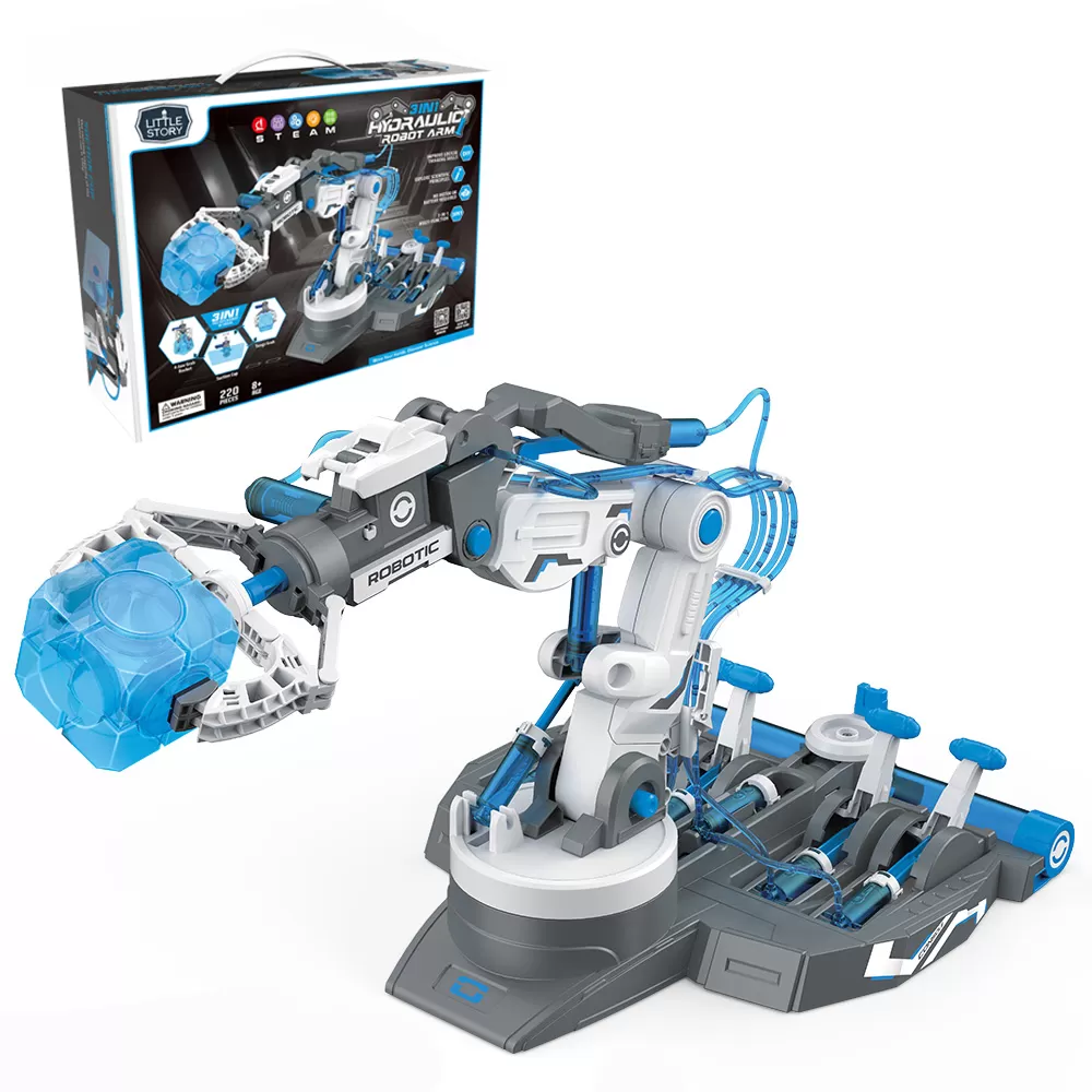 Little Story DIY Hydraulic Power Principle based 3 - IN - 1 Mechanical / Robotic Arm Toy (220 Pcs), STEM Series - Grey