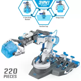 Little Story DIY Hydraulic Power Principle based 3 - IN - 1 Mechanical / Robotic Arm Toy (220 Pcs), STEM Series - Grey