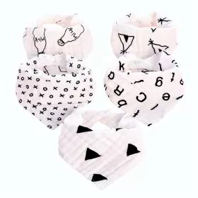 Little Story - Muslin Bandana Bibs - Set of 5 - Black & White