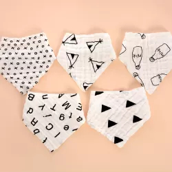 Little Story - Muslin Bandana Bibs - Set of 5 - Black & White