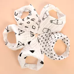 Little Story - Muslin Bandana Bibs - Set of 5 - Black & White