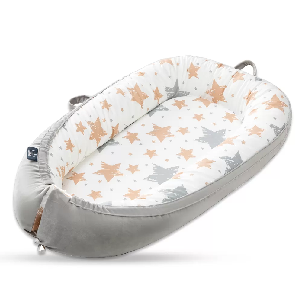 Little Story Soft Breathable Fiberfill Newborn Lounger Bed - Galaxy Grey