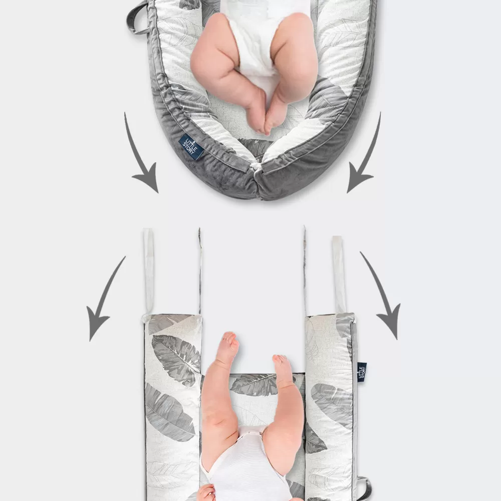 Little Story Soft Breathable Fiberfill Newborn Lounger Bed - Feather Grey