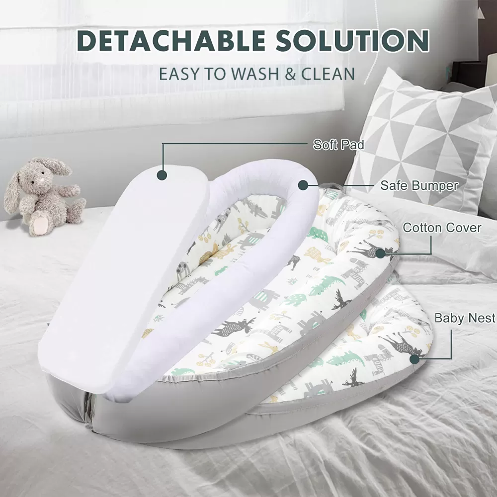 Little Story Soft Breathable Fiberfill Newborn Lounger Bed - Jungle Grey