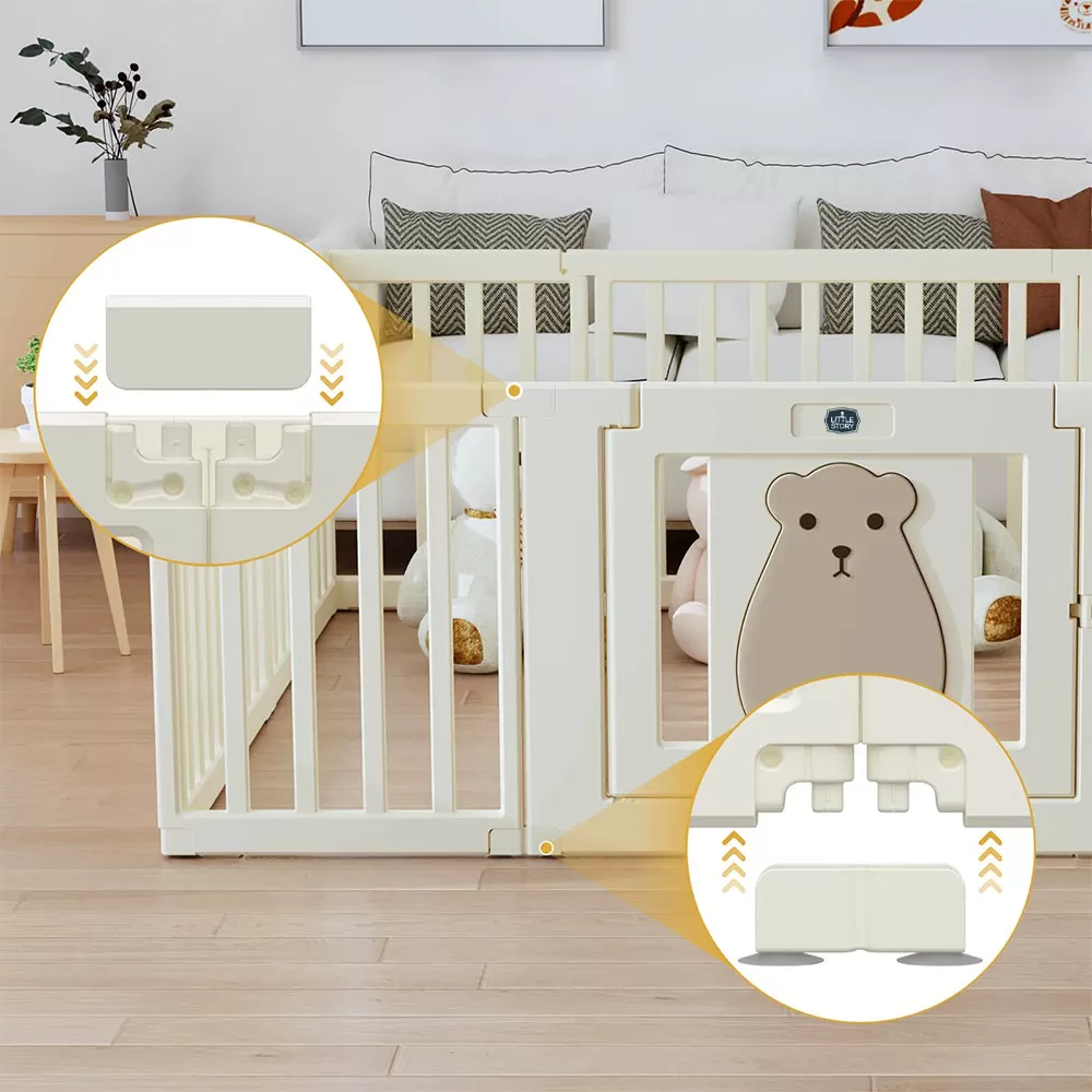 Little Story - Portable Playpen w/ Door- Bear White