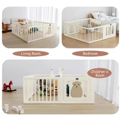 Little Story - Portable Playpen w/ Door- Bear White