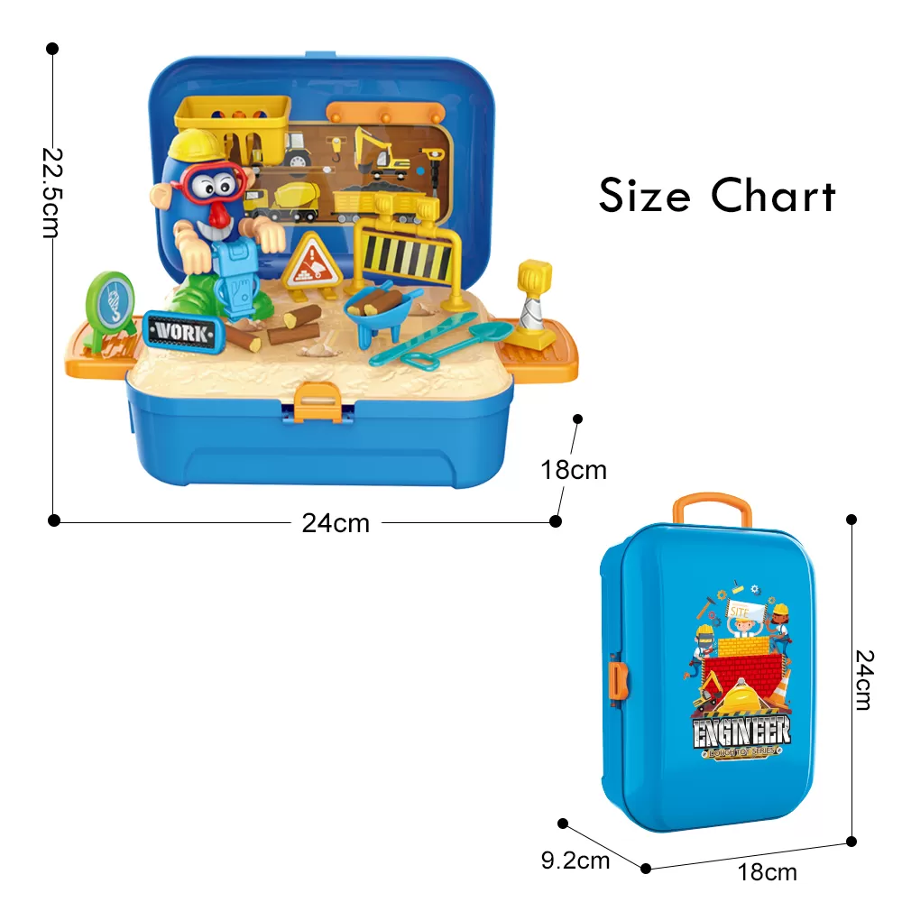 Little Story ROLE PLAY ENGINEERING / CONSTRUCTION SITE BOX WITH DOUGH BACKPACK (42 Pcs) - Blue