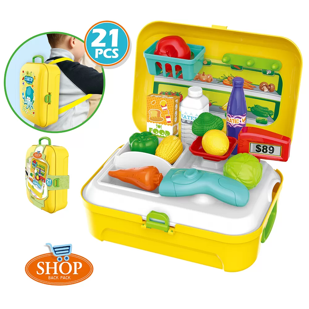 Little Story ROLE PLAY SHOPKEEPER / SUPERMARKET SET BOX BACKPACK (21 Pcs) - Yellow