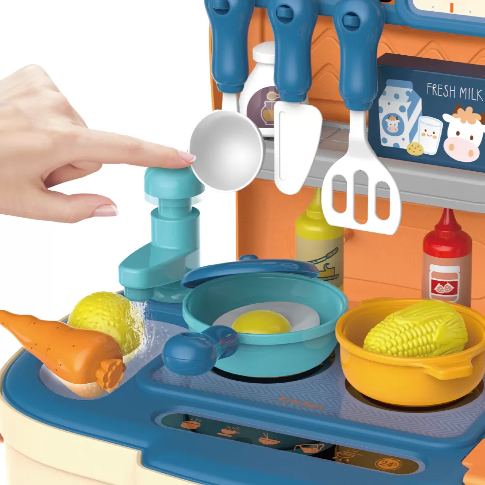 Little Story ROLE PLAY CHEF / KITCHEN / RESTAURANT TOY SET SCHOOL BAG (34 Pcs) - Blue, 2 - IN - 1 Mode