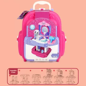 Little Story ROLE PLAY ANIMAL CARE / PET HOUSE TOY SET SCHOOL BAG (21 Pcs) - Purple, 2 - IN - 1 Mode