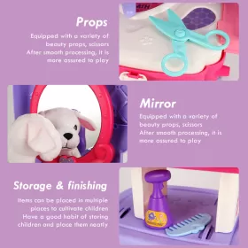 Little Story ROLE PLAY ANIMAL CARE / PET HOUSE TOY SET SCHOOL BAG (21 Pcs) - Purple, 2 - IN - 1 Mode