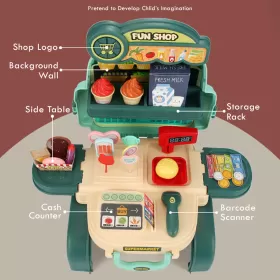 Little Story ROLE PLAY SHOPKEEPER / SUPERMARKET TOY SET SCHOOL BAG (36 Pcs) - Green, 3 - IN - 1 Mode