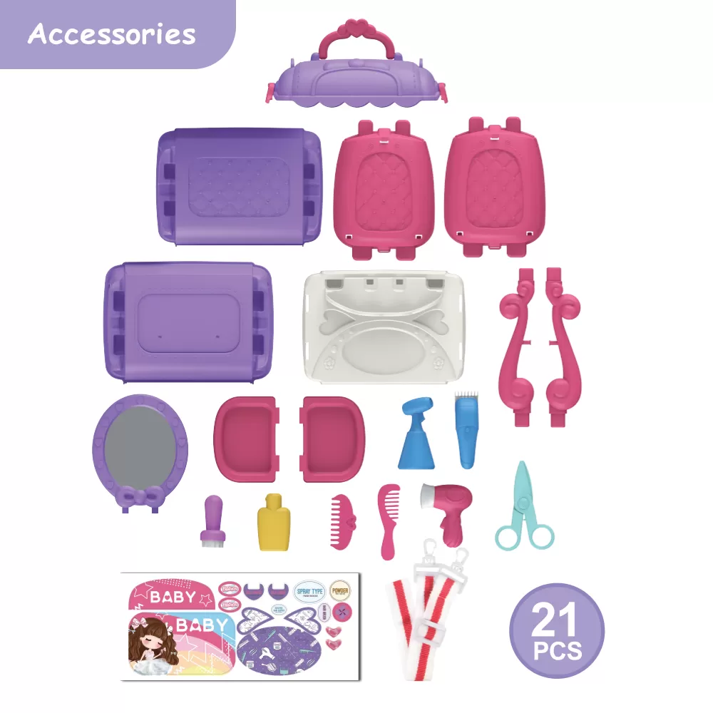 Little Story ROLE PLAY BEAUTICIAN / SALON / BEAUTY PARLOUR TOY SET SATCHEL (21Pcs) - Purple, 3 - IN - 1 Mode