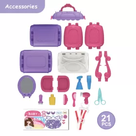 Little Story ROLE PLAY BEAUTICIAN / SALON / BEAUTY PARLOUR TOY SET SATCHEL (21Pcs) - Purple, 3 - IN - 1 Mode