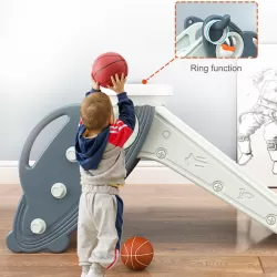 Little Story - 3-IN-1 Baby Slide with Basketball and Ring Game - Blue