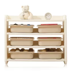 Little Story - Kids Toys Storage with 6 Storage Box - Beige White