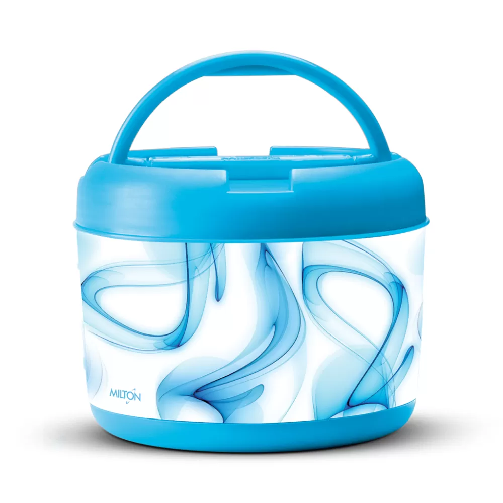 Milton Brunch Insulated Inner Stainless Steel Lunch Box with Additional Plate and Handle 900 ml Floral Blue