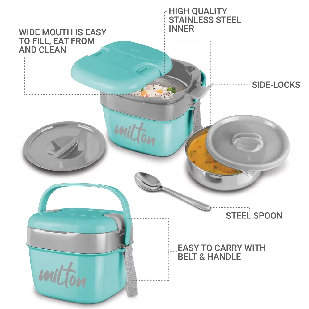 Milton Cubic Small Inner Stainless Steel Lunch Box 1100 ml Aqua Green