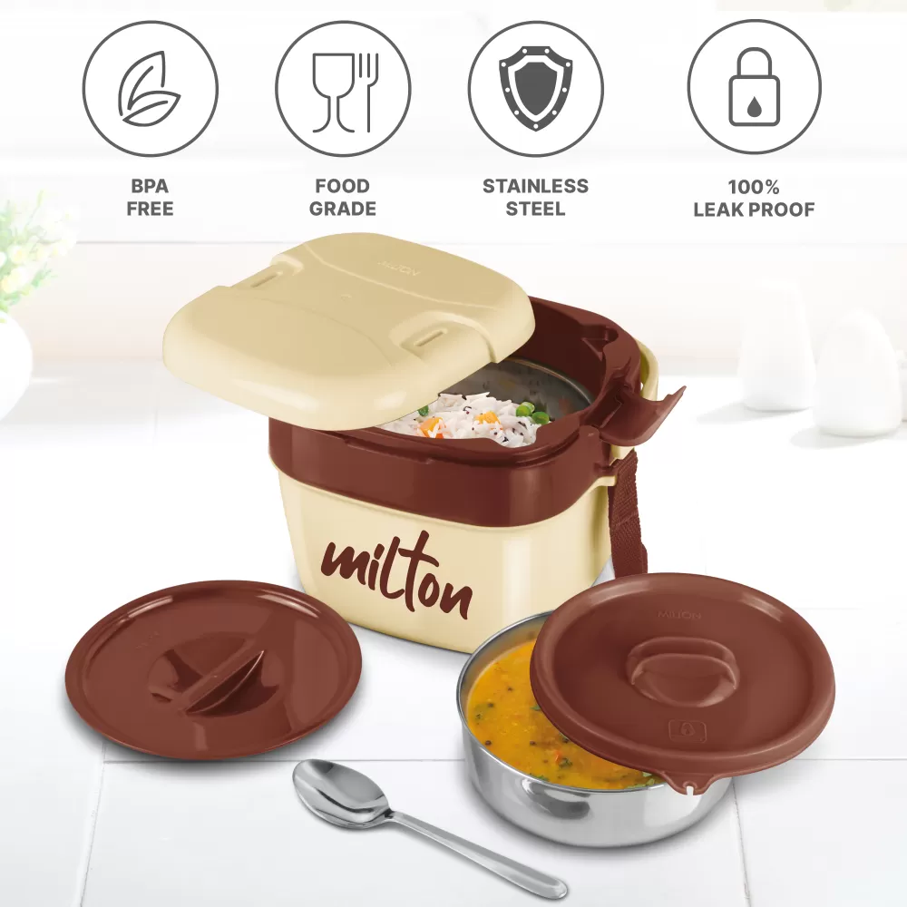 Milton Cubic Small Inner Stainless Steel Lunch Box 1100 ml Ivory