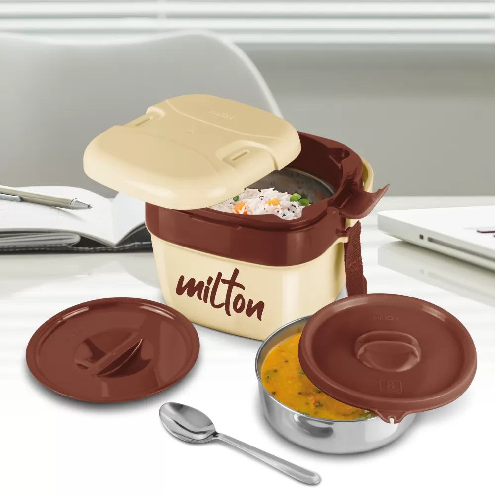 Milton Cubic Small Inner Stainless Steel Lunch Box 1100 ml Ivory