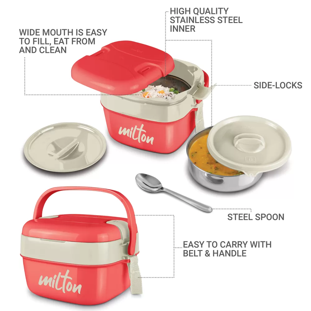 Milton Cubic Small Inner Stainless Steel Lunch Box 800 ml Red