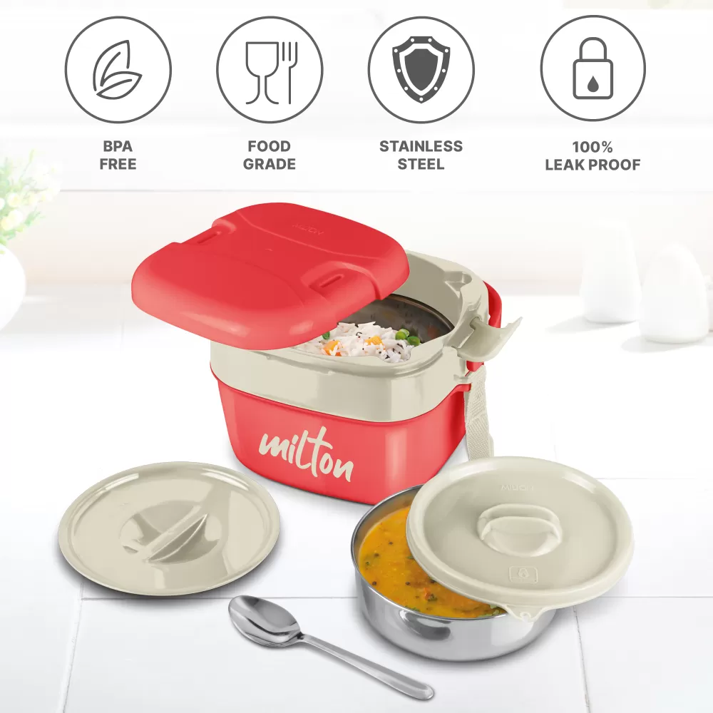 Milton Cubic Small Inner Stainless Steel Lunch Box 800 ml Red