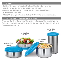 Milton Delicious Combo Stainless Steel Insulated Tiffin Set of 4 (3 Container 1 Tumbler) Orange