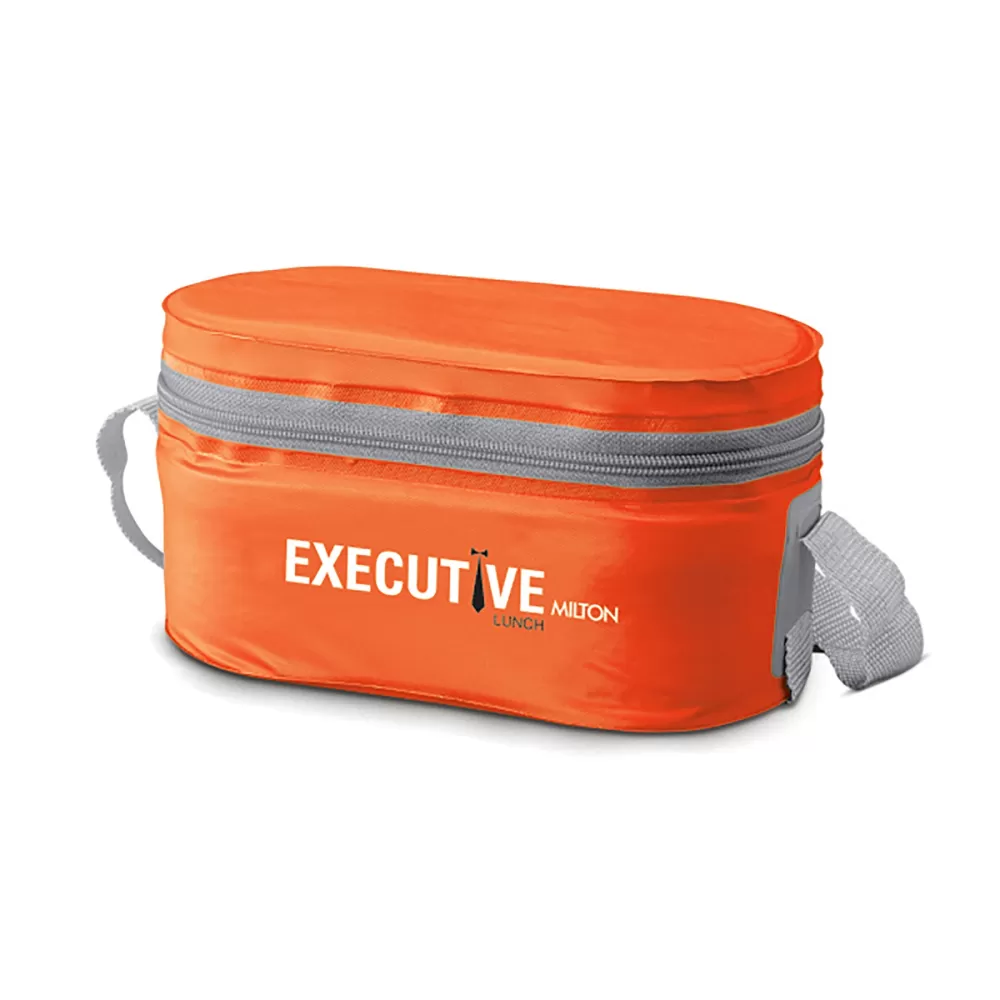 Milton Executive Insulated Lunch Box (2 Stainless Steel Container 280 ml Each; 1 Microwave Safe Container 450 ml) wt Lunch Bag Orange