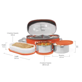 Milton Executive Insulated Lunch Box (2 Stainless Steel Container 280 ml Each; 1 Microwave Safe Container 450 ml) wt Lunch Bag Orange