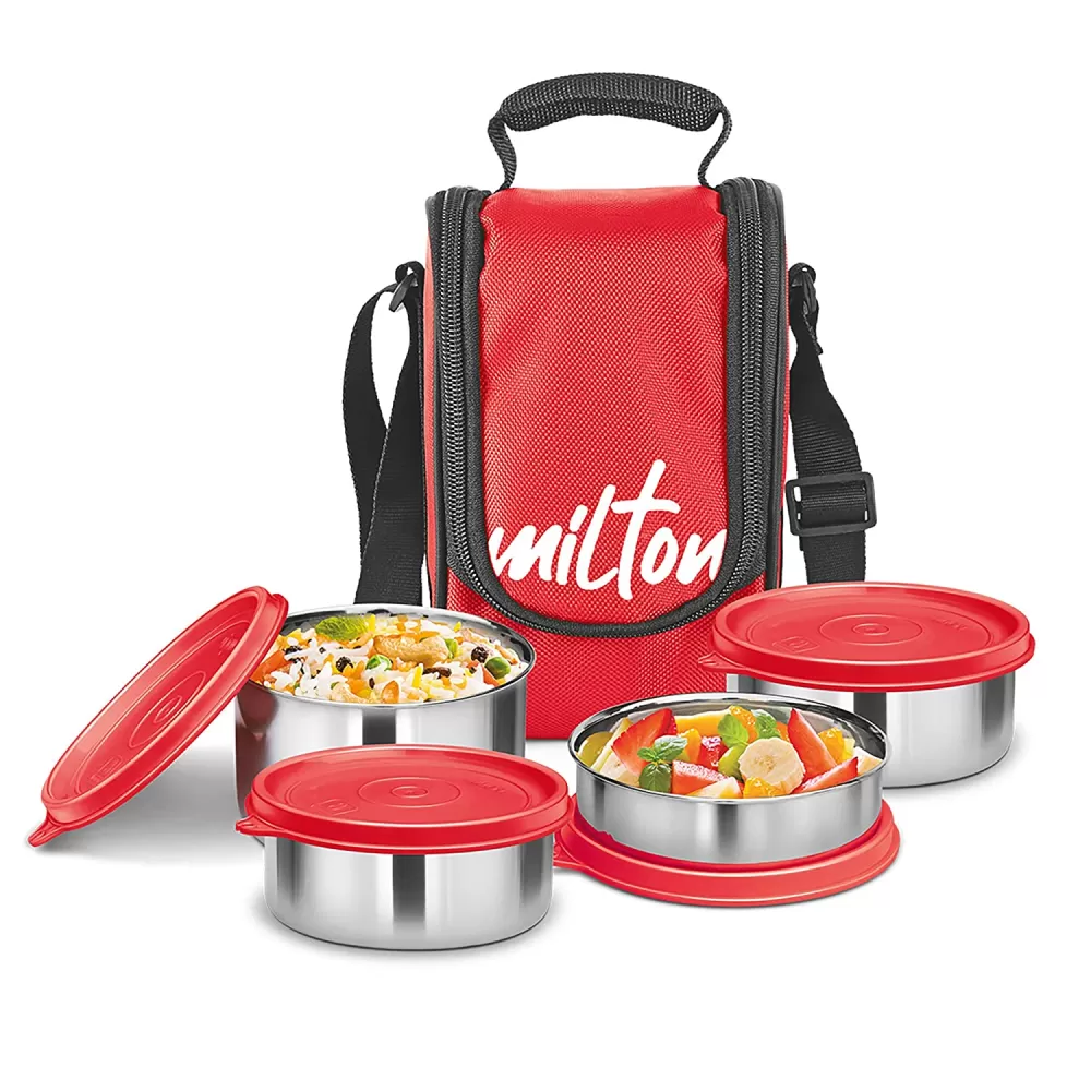 Milton Tasty 4 Stainless Steel Containers wt Lunch Bag Red