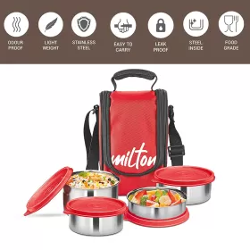 Milton Tasty 4 Stainless Steel Containers wt Lunch Bag Red