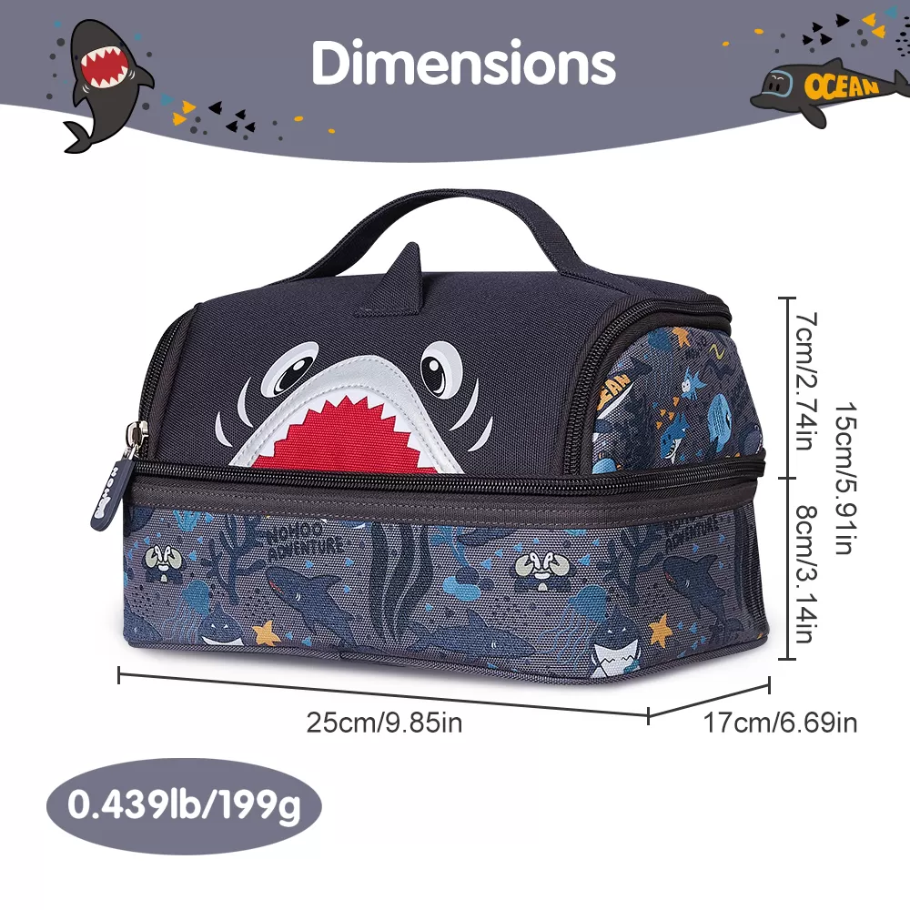 Nohoo Kids Insulated Lunch Bag Shark - Grey