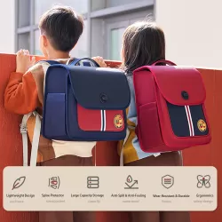 Nohoo Preppy Spine Protection Horizontal School Backpack for 0-5 Grade Primary Students-Red