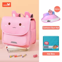 Nohoo Spine Protection Horizontal School Backpack for 0-5 Grade Primary Students-Rabbit Pink