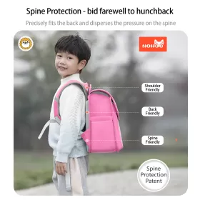 Nohoo Spine Protection Horizontal School Backpack for 0-5 Grade Primary Students-Rabbit Pink